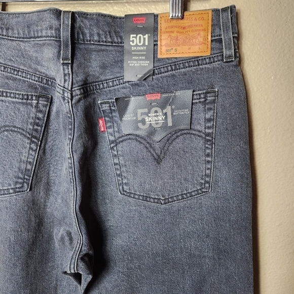 Levis Wmns Premium Black 501S Button Fly High Rise Skinny Jeans-Size 32x30 (NWT) - Picture 7 of 11